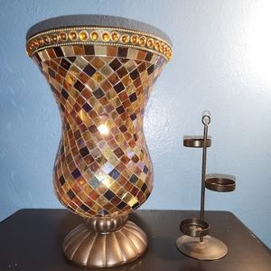 **Partylite Global Fusion Hurricane Stained Glass Mosaic Candle Holder 